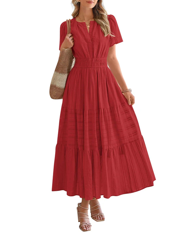 Elara™ | Boho A-Line Maxi Dress with V-Neck & Flowing Fit