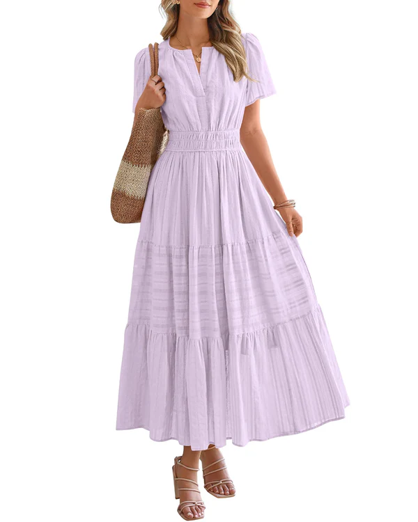 Elara™ | Boho A-Line Maxi Dress with V-Neck & Flowing Fit