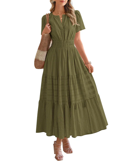 Elara™ | Boho A-Line Maxi Dress with V-Neck & Flowing Fit