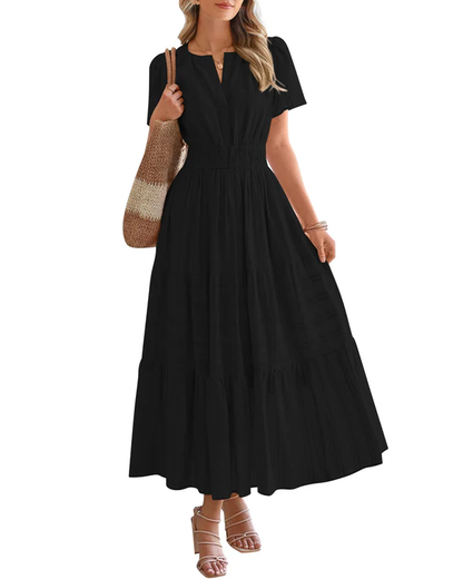 Elara™ | Boho A-Line Maxi Dress with V-Neck & Flowing Fit