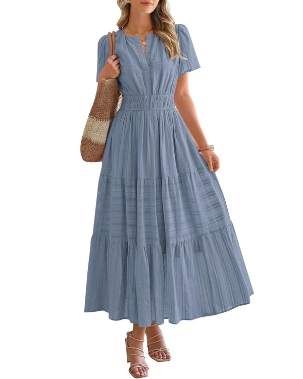 Elara™ | Boho A-Line Maxi Dress with V-Neck & Flowing Fit