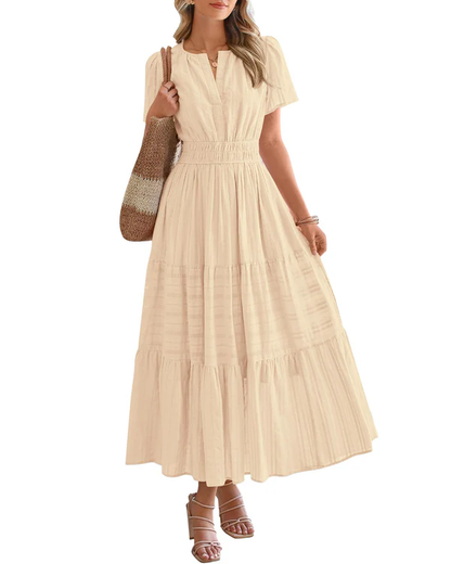 Elara™ | Boho A-Line Maxi Dress with V-Neck & Flowing Fit