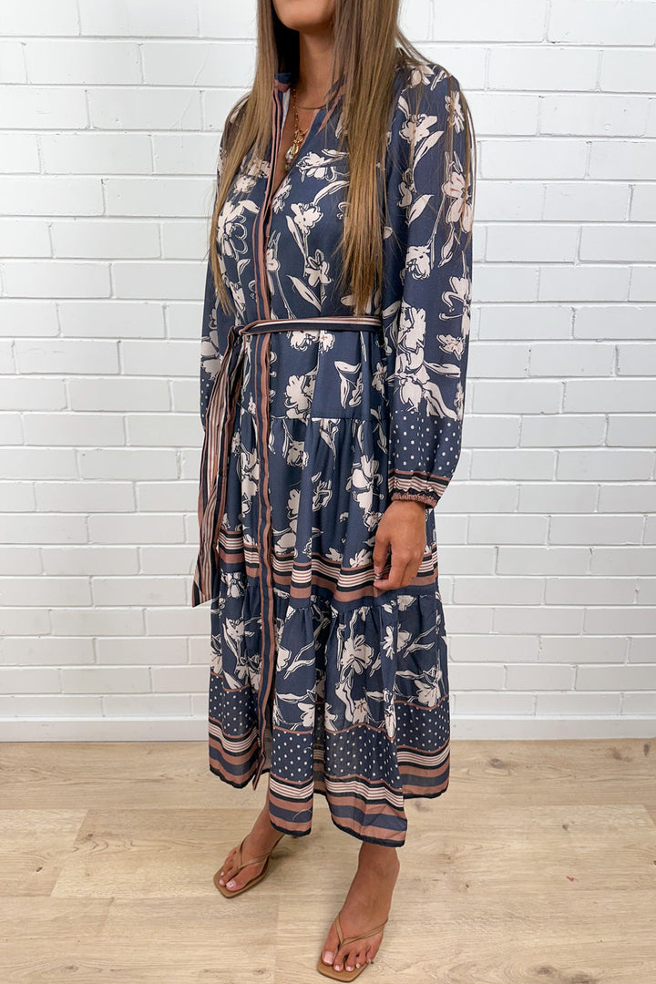 Thames Mist Dress - Dusty Blue Floral