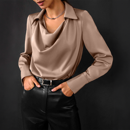 Women's Blouse - Cowl Neck with Long Sleeves