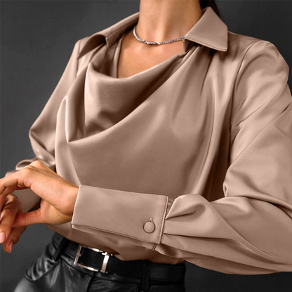 Women's Blouse - Cowl Neck with Long Sleeves