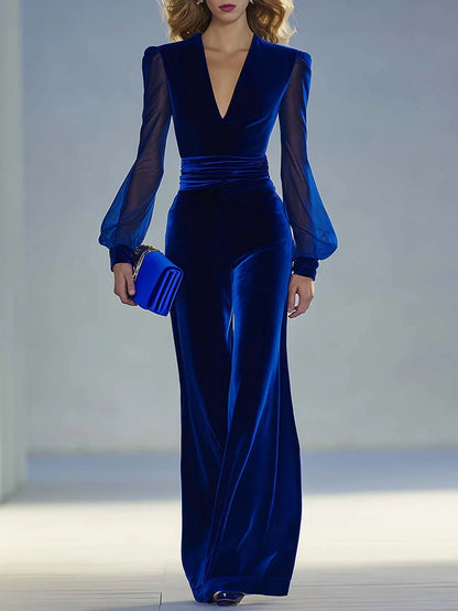 Sabrina – Velvet Jumpsuit with Sheer Sleeves