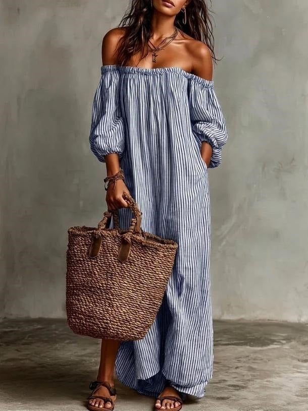 Noelle | Striped Off-Shoulder Maxi Dress