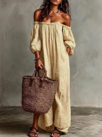 Noelle | Striped Off-Shoulder Maxi Dress