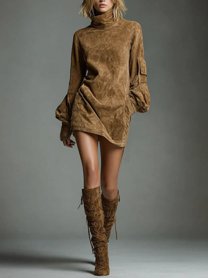 Hilda | Suede Turtleneck Dress