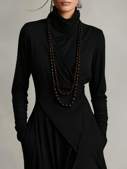 Irene | High-neck Asymmetrical Pleated Dress