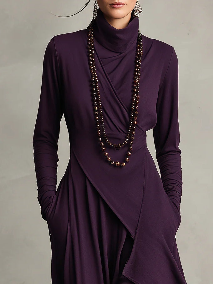 Irene | High-neck Asymmetrical Pleated Dress