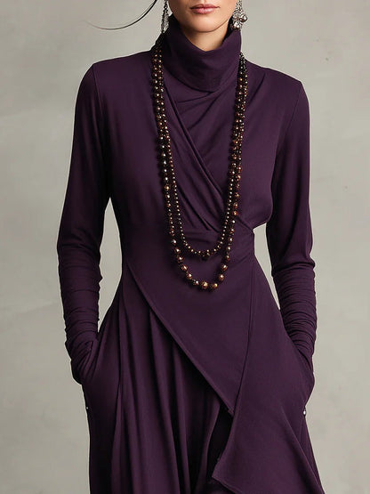 Irene | High-neck Asymmetrical Pleated Dress