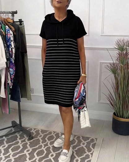 Gavellea - Women's Casual Striped Hoodie Dress for Everyday Wear
