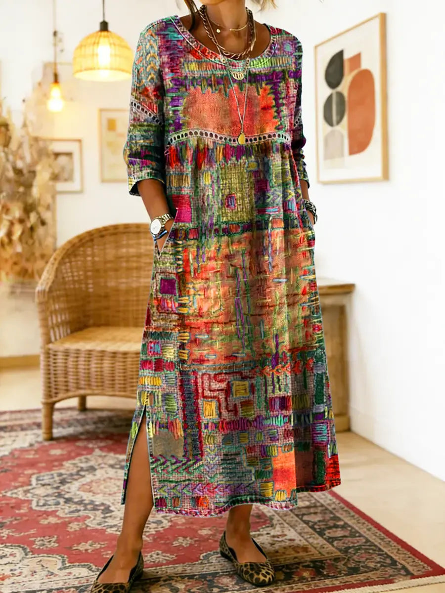 Inaya | Denim Dress with Ethno Patchwork