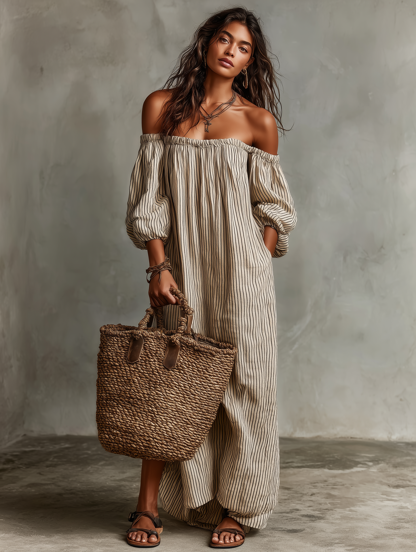 Noelle | Striped Off-Shoulder Maxi Dress