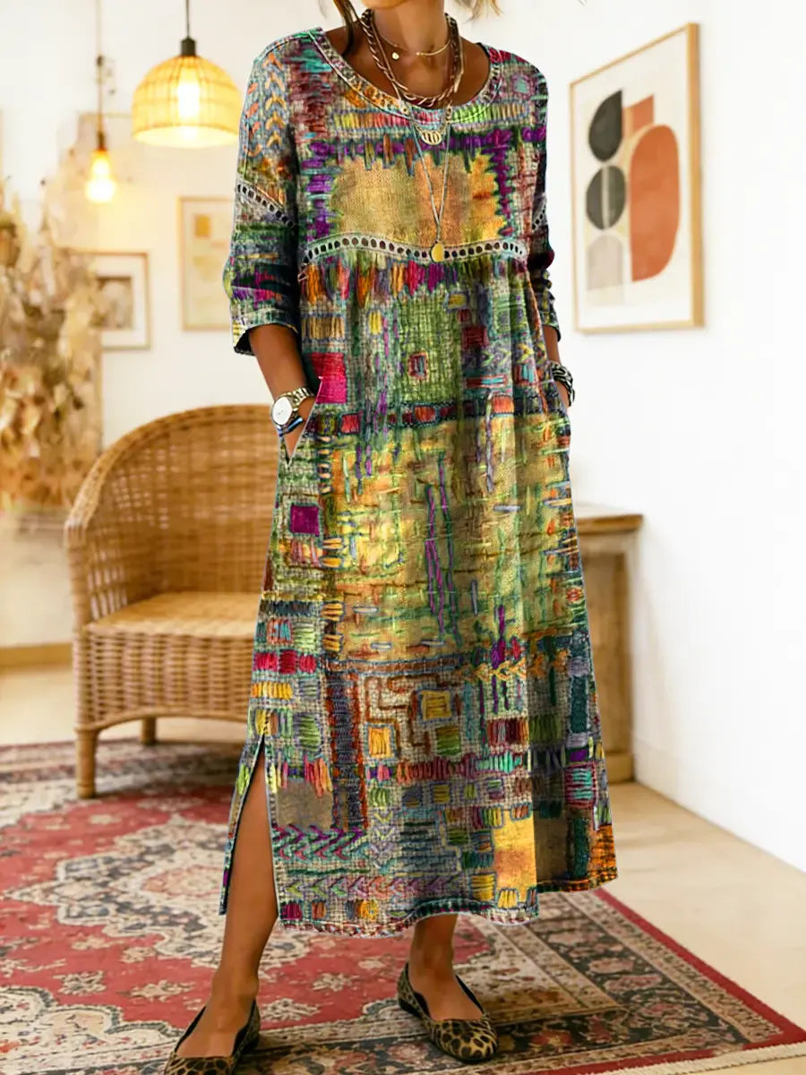 Inaya | Denim Dress with Ethno Patchwork