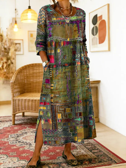 Inaya | Denim Dress with Ethno Patchwork