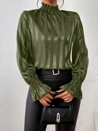 Giselle - Elegant Gathered Blouse with Round Neckline for Women