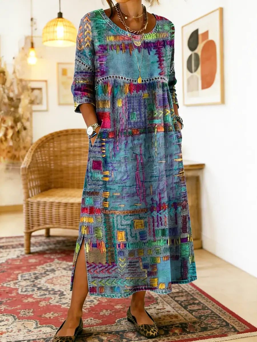 Inaya | Denim Dress with Ethno Patchwork