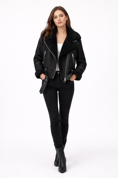 Caroline – Shearling Aviator Suede Jacket