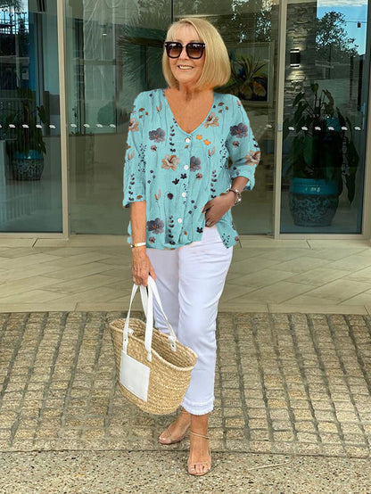 ALISA | ELEGANT FLORAL TUMMY-COVERAGE BLOUSE