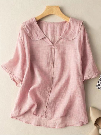 Elegant Short Sleeve Button-Up Blouse for Women