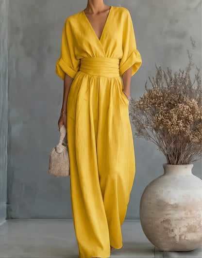 Kloe – Elegant V-Neck Wide-Leg Jumpsuit