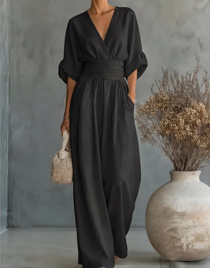 Kloe – Elegant V-Neck Wide-Leg Jumpsuit