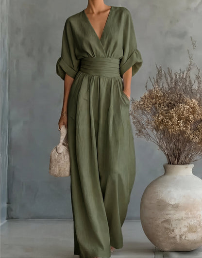 Kloe – Elegant V-Neck Wide-Leg Jumpsuit