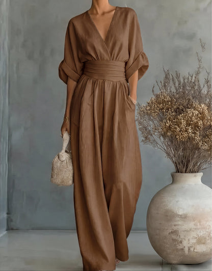 Kloe – Elegant V-Neck Wide-Leg Jumpsuit