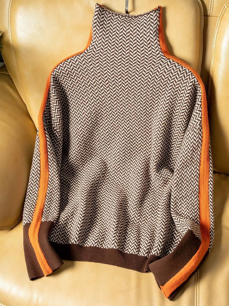 Grace – High-Neck Striped Sweater for Effortless Elegance