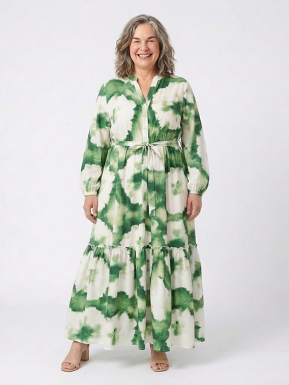 Sabine | Long Sleeve Tie Waist Tiered Maxi Dress