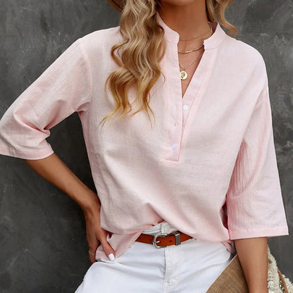 Lightweight Band Collar Blouse for Women