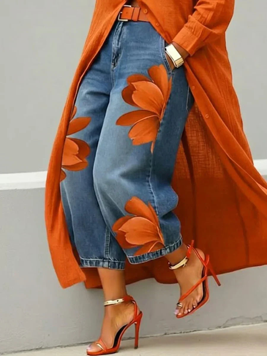 Maud | Long Sleeve Shirt and Floral Jeans
