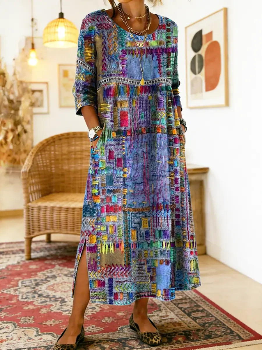 Inaya | Denim Dress with Ethno Patchwork