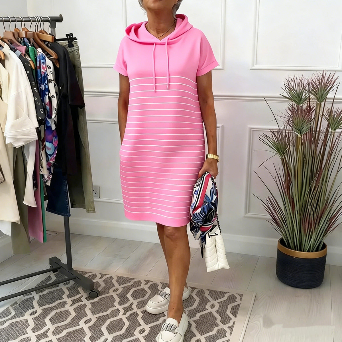 Gavellea - Women's Casual Striped Hoodie Dress for Everyday Wear