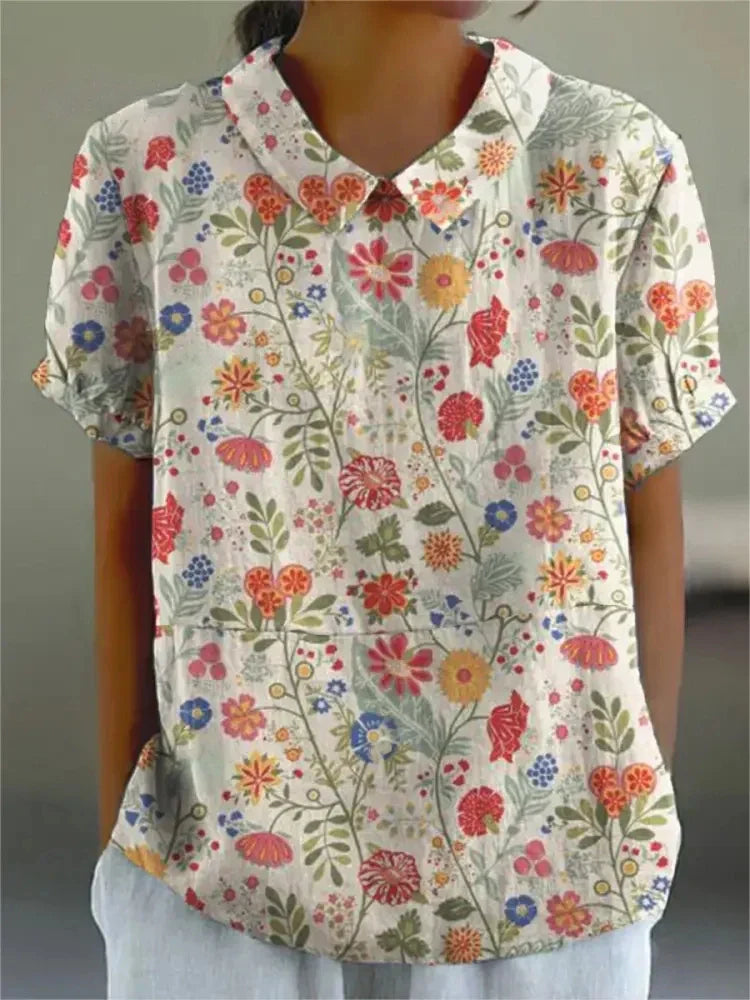 Elegant Floral Short Sleeve Blouse for Women