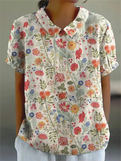 Elegant Floral Short Sleeve Blouse for Women
