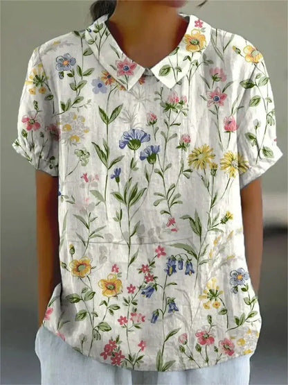 Elegant Floral Short Sleeve Blouse for Women