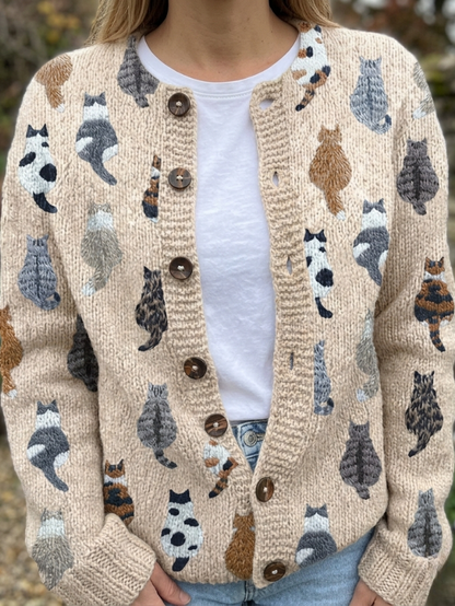 Goldie - Cat Print Relaxed Cardigan