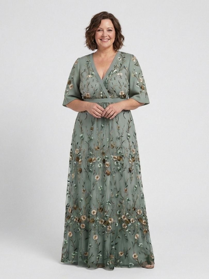 Evade | Floral V Neck Short Sleeve Maxi Dress