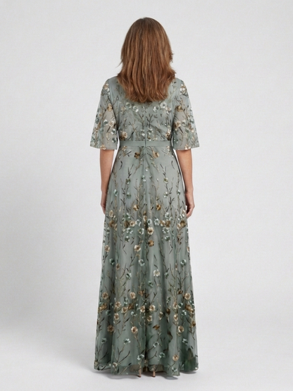 Evade | Floral V Neck Short Sleeve Maxi Dress