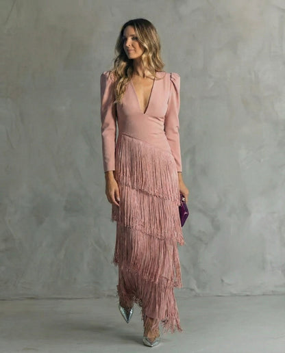 Clara | Elegant Dress with Fringe Sleeves