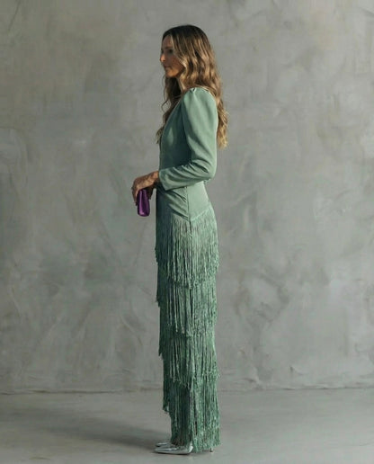 Clara | Elegant Dress with Fringe Sleeves