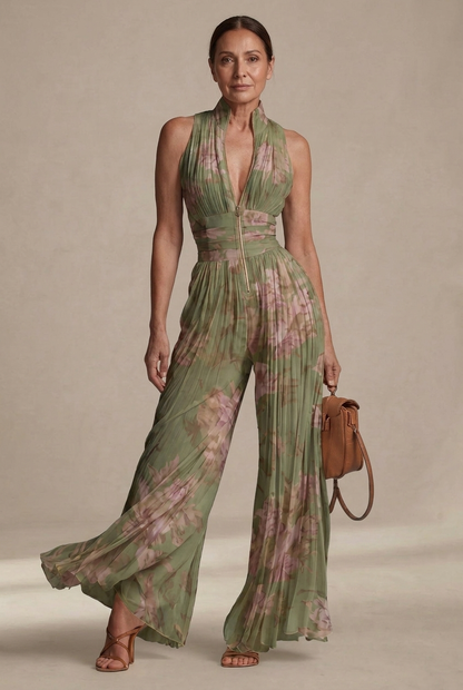 Hannah | Pleated Floral Chiffon Jumpsuit