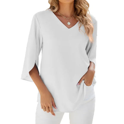Women's 3/4 Sleeve V-Neck Blouse - Comfortable Summer Top