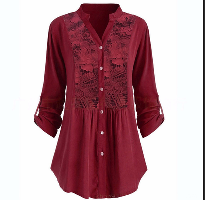 Elegant Longline Lace Button-Down Blouse for Women