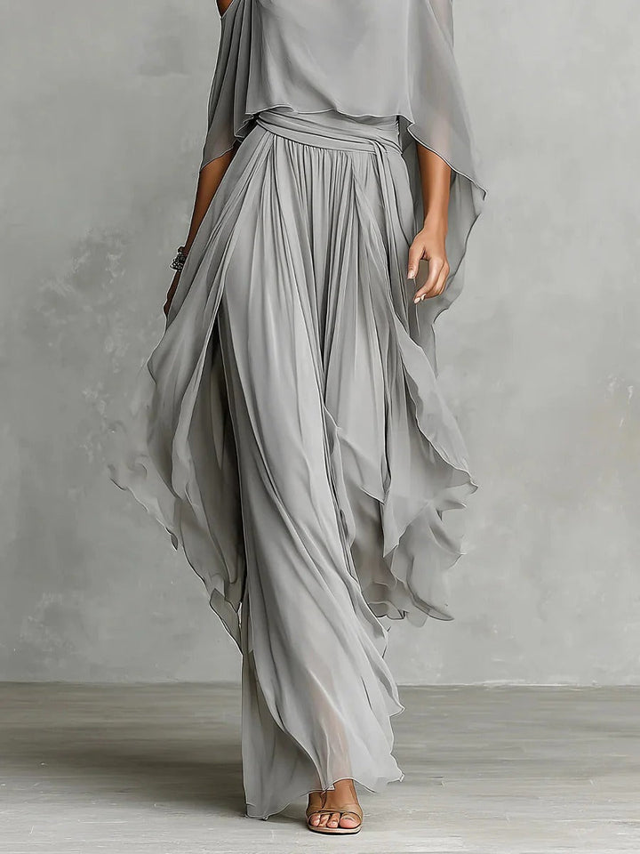 Bella - Off-Shoulder Chiffon Top & Flowy Trouser Set