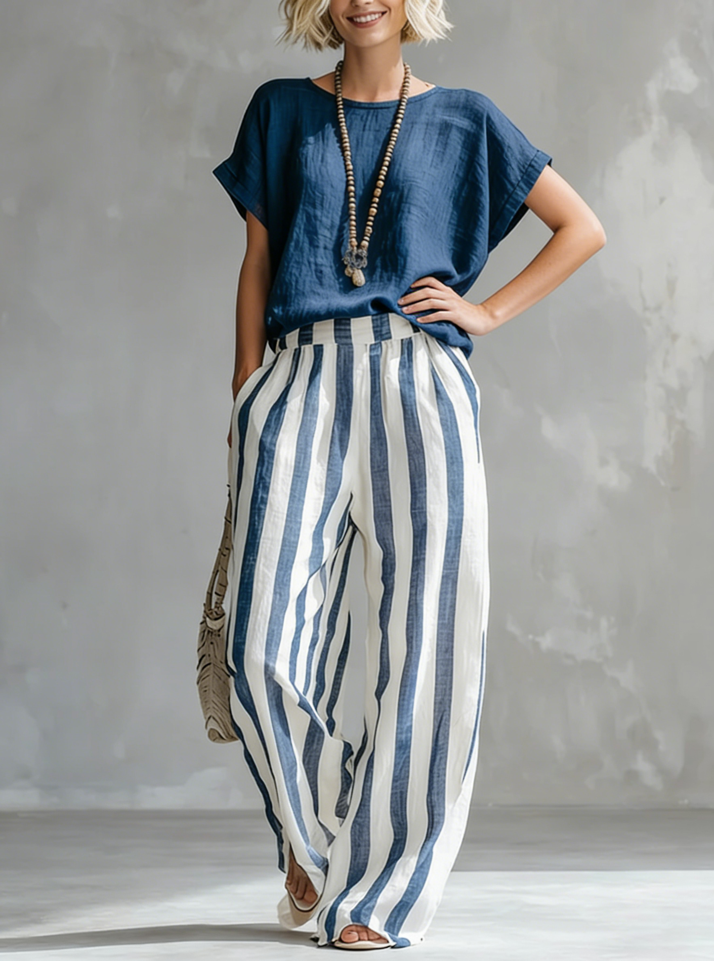 Kizzy - Striped Cotton-Linen Set