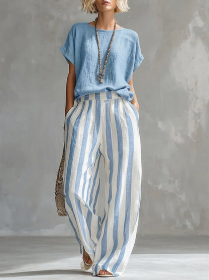 Kizzy - Striped Cotton-Linen Set